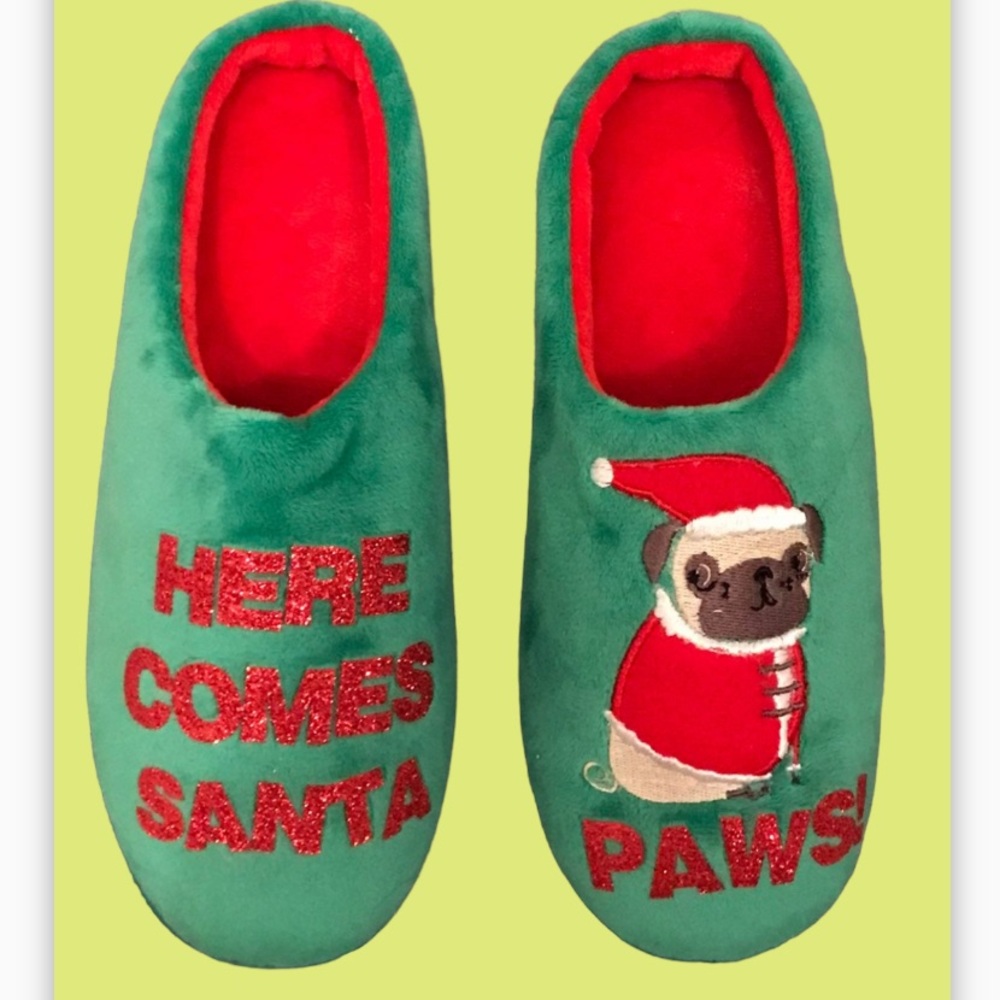 Christmas Slippers Dog Embroidery Womens 5-6